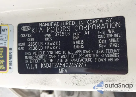 2012 Kia Soul из США, поврежденный, VIN KNDJT2A54C7451817